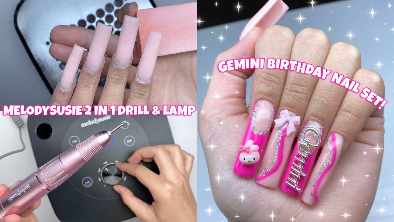 MELODYSUSIE 2 IN 1 NAIL LAMP & NAIL DRILL HONEST REVIEW | PINK POLYGEL BIRTHDAY SET | NAIL TUTORIAL