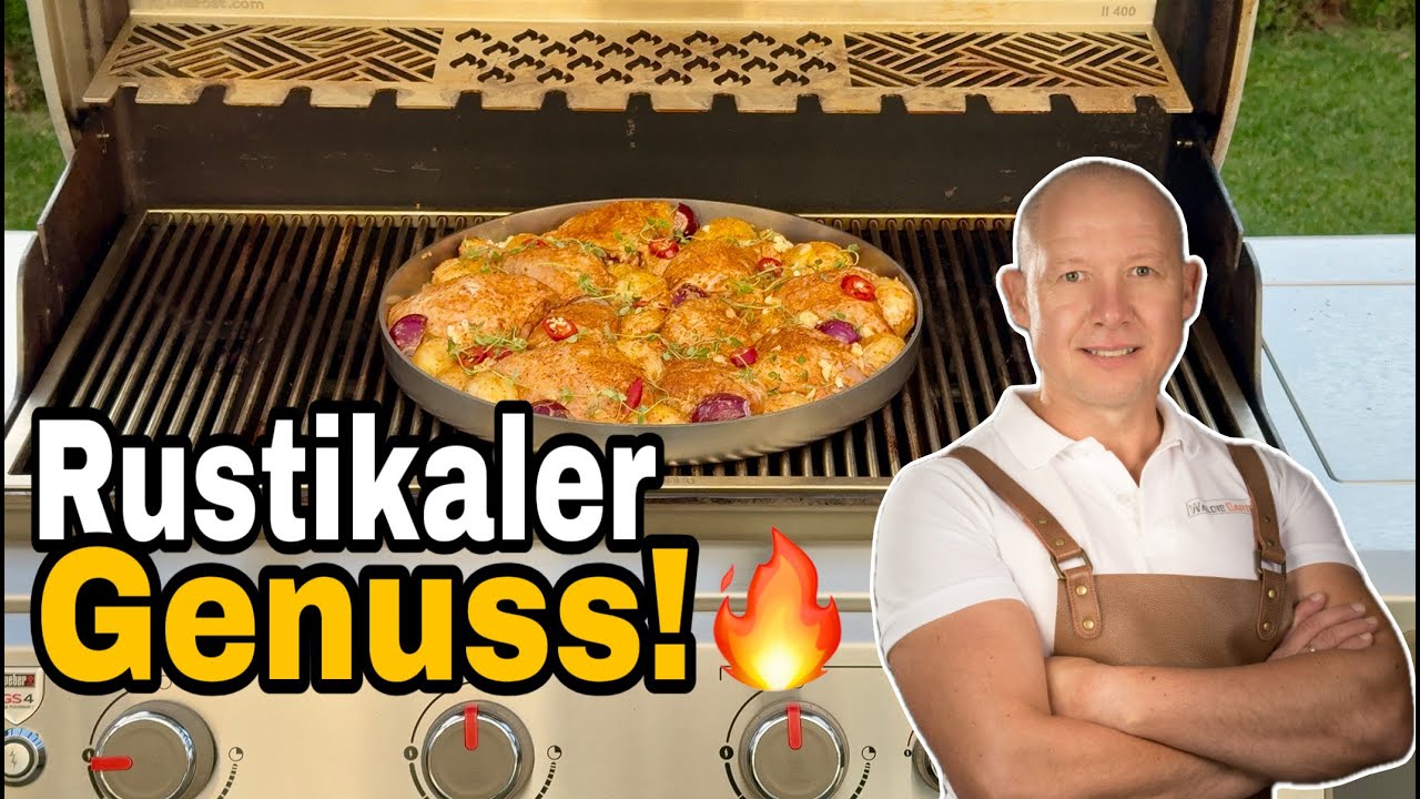 Unglaublich lecker: H&auml;hnchen mit Kartoffeln & Knoblauch | BBQ-Rezept vom Gasgrill