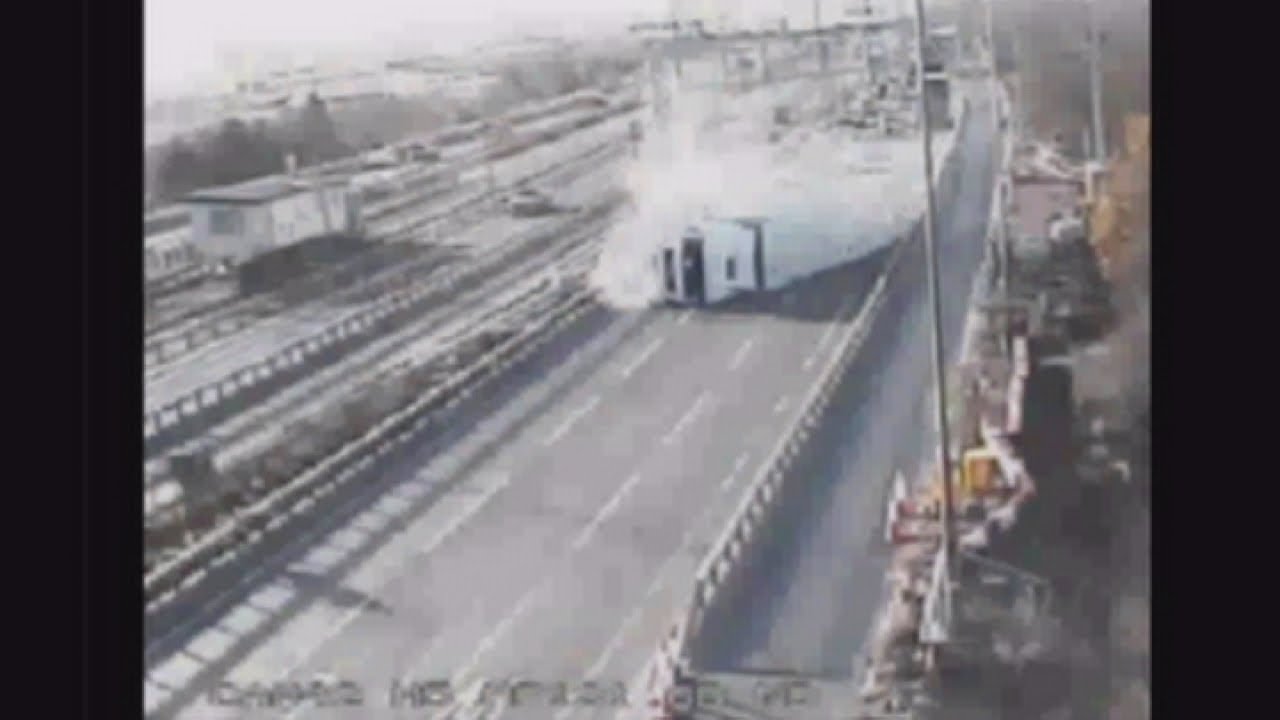 Shocking CCTV footage shows vehicles crashing into roadworks