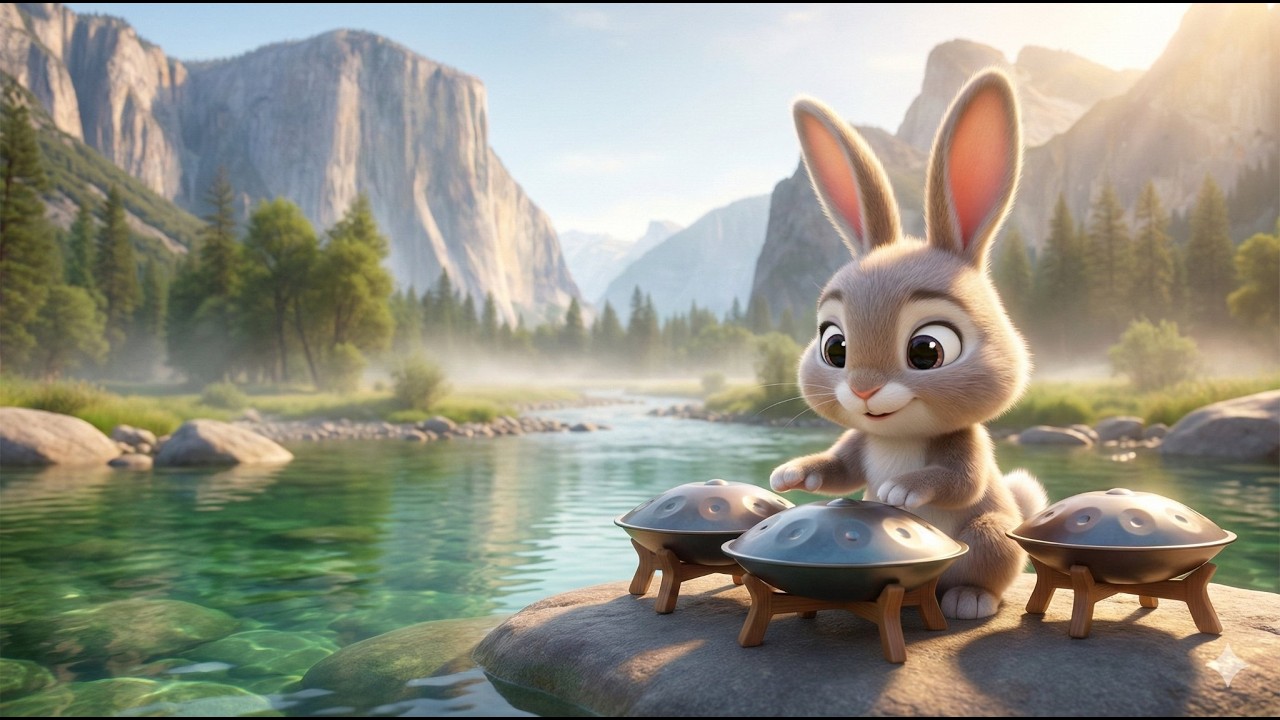 Relaxing Bunny Playing Handpan 🐰 | Calm Zen Music