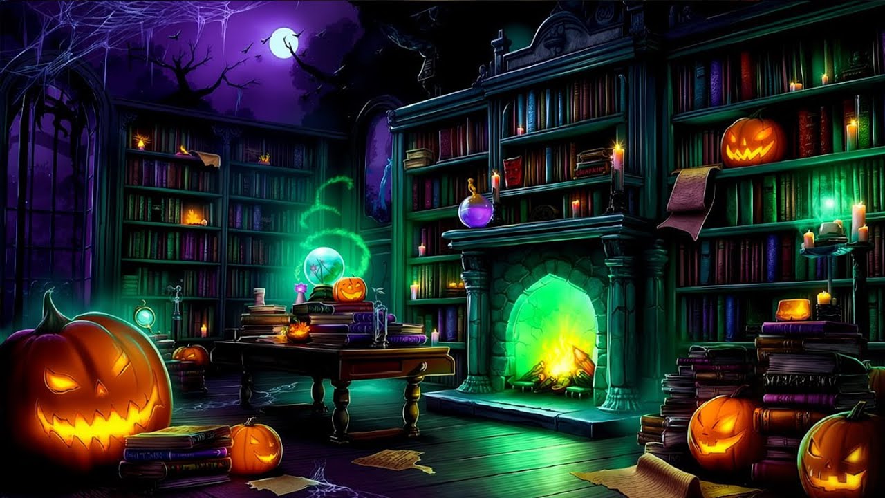 Best Spooky Halloween Cozy Pumpkin Cottage - Witch’s Library Ambience with Fire Crackles & Magic