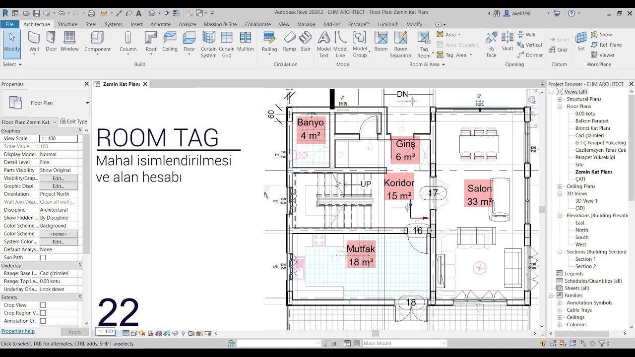 REVİT2020 | ROOM TAG KOMUTU (MAHAL İSMİ)