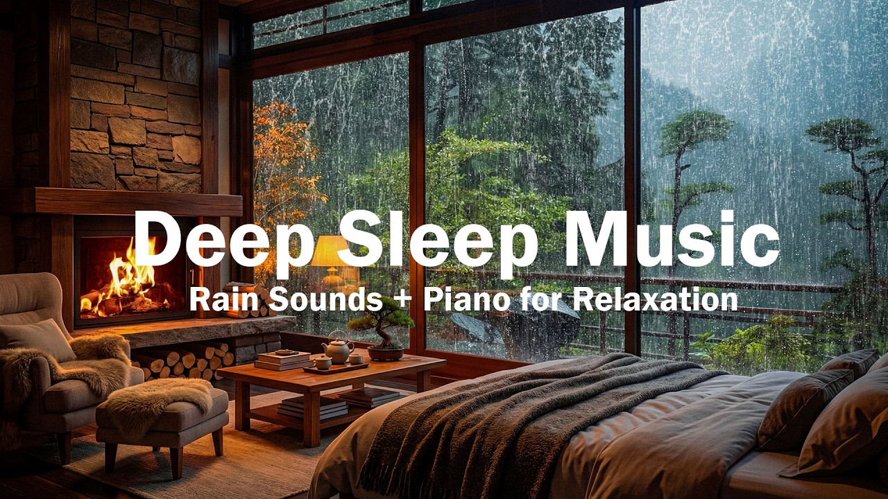 Relaxing Piano Music & Rain Sounds – Warm Bedroom Deep Sleep Music for Stress Relief and Meditation