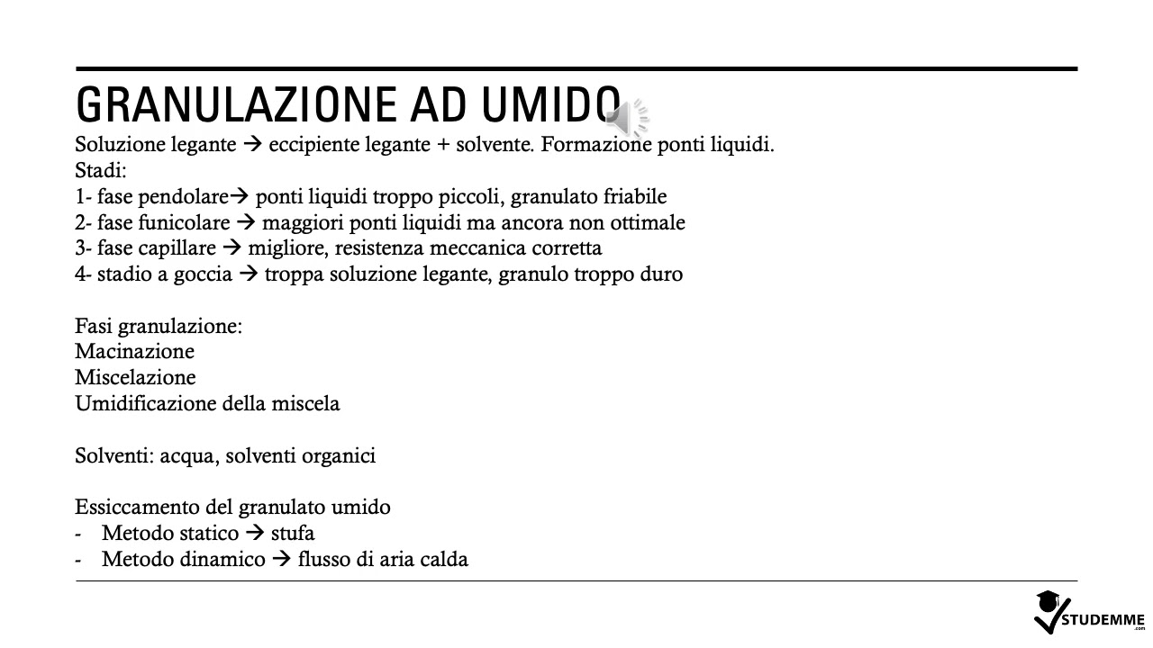 GRANULAZIONE A SECCO video riassunto Tecnologia, Legislazione, Deontologia Farmaceutiche II