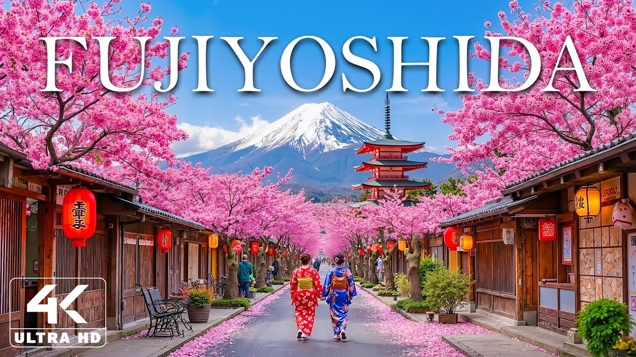 Spring in Fujiyoshida, Japan 4K 🌸 Sakura Season in a Fuji Town, Calm Streets & Spring Air