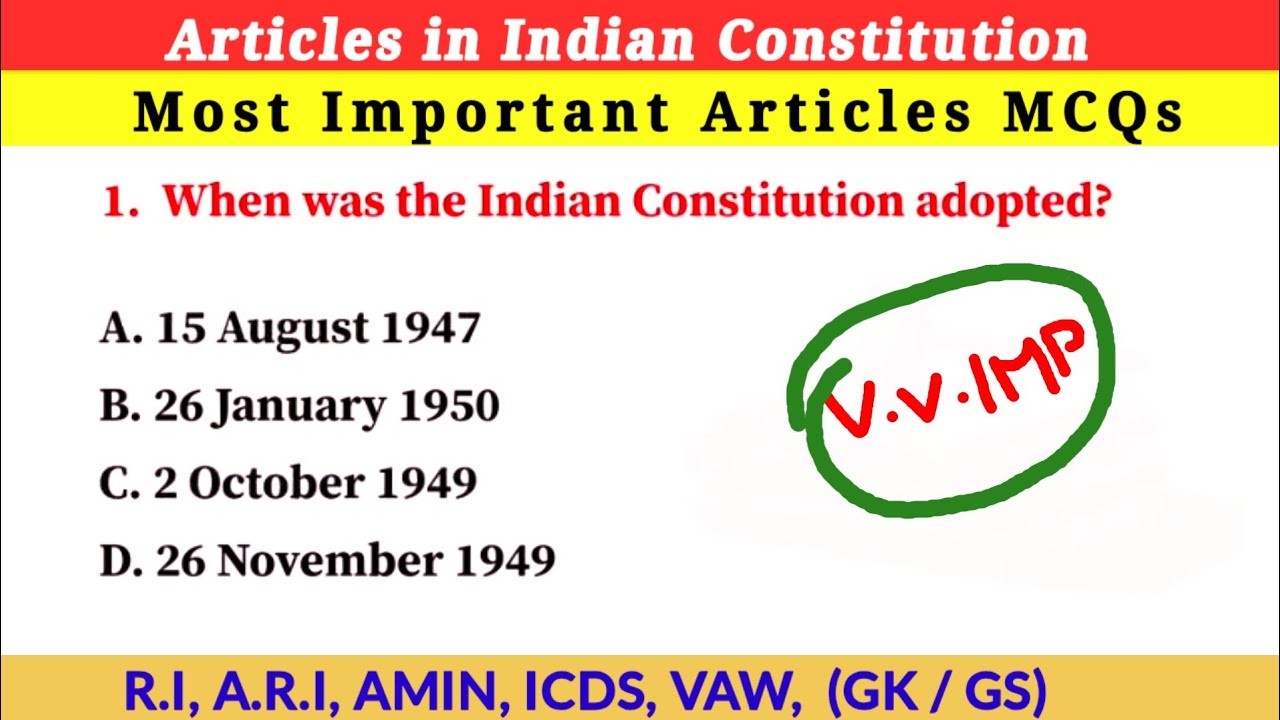Indian Constitution GK MCQs 2026 | SSC CGL, UPSC, Railway Exams | Most Important Articles | 