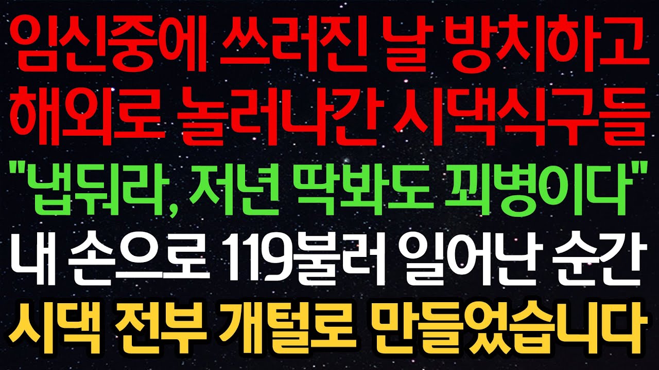 실화사연-임신중에 쓰러진 날 방치하고 해외로 놀러나간 시댁식구들 “냅둬라, 저거 딱봐도 꾀병이다” 내 손으로 119불러 일어난 순간 시댁 전부 개털로 만들었습니다