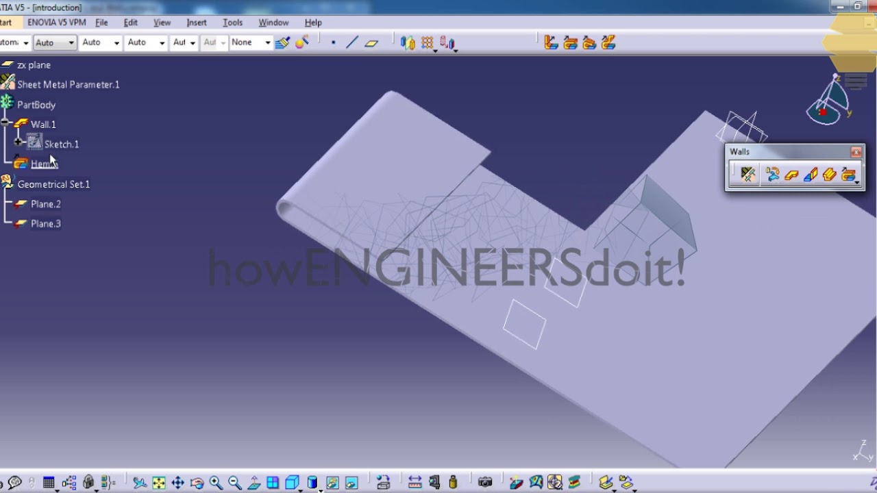 6.1|Walls and Swept walls in Sheetmetal|Top Catia V5 tutorials/training videos