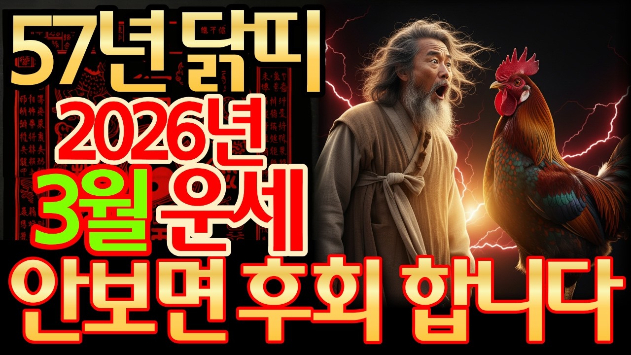 1957년 정유생 닭띠, 2026년 丙午年 3월 상세 운세(재물운, 문서운, 건강운, 사업운, 직업운, 대인관계운, 애정운, 가정운, 띠궁합, 성씨궁합) 및 3월 행운 번호 공개
