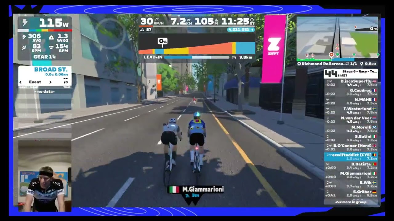 Tour de Zwift stage 6 Race - Richmond Rollercoaster (Richmond) (ZRS 510 650)