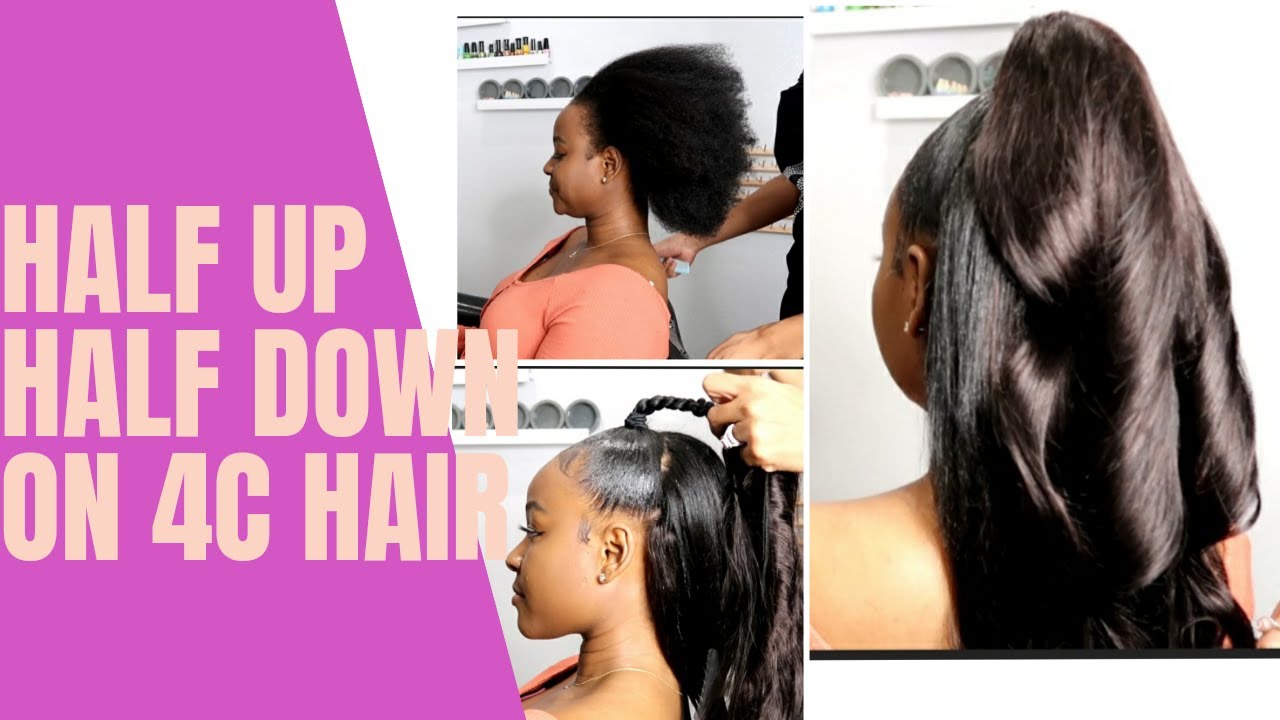 Half up half down weave on 4c hair. NO GLUE!