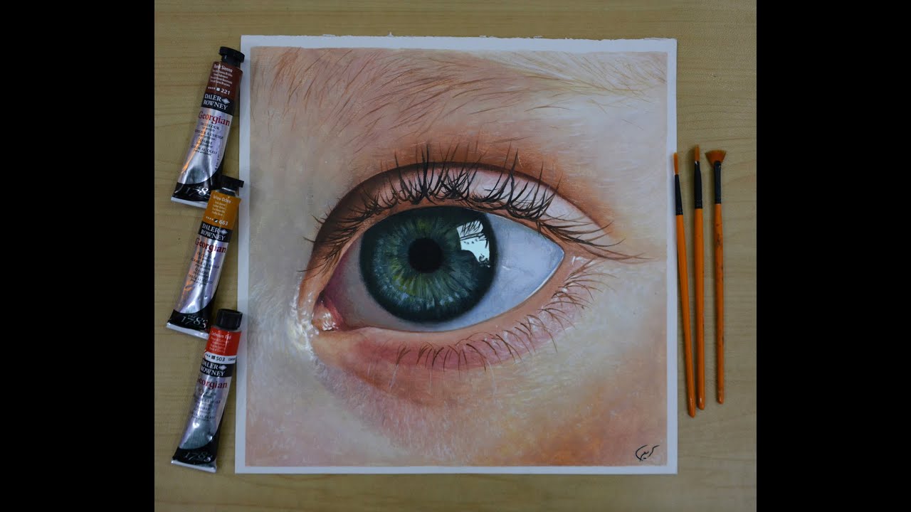 رسم عين واقعية بالألوان الزيتية - Drawing a realistic eye by oil