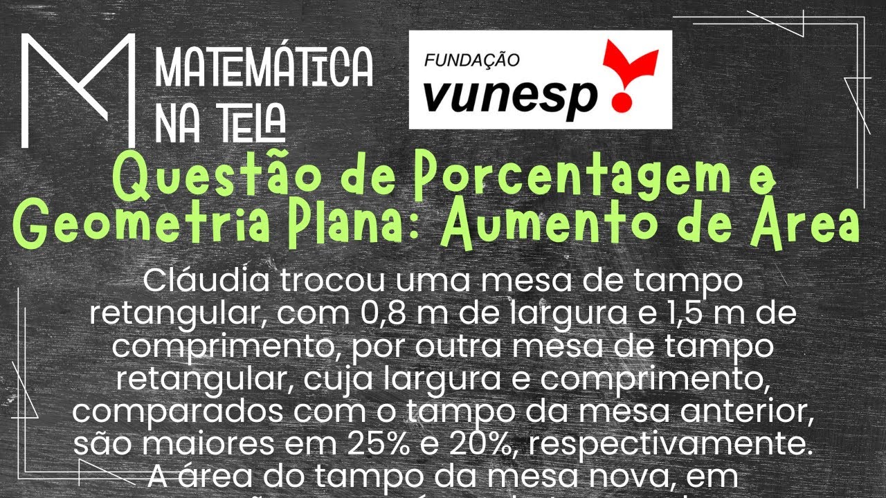 VUNESP 2026 | Questão de Porcentagem e Geometria Plana: Aumento de Área