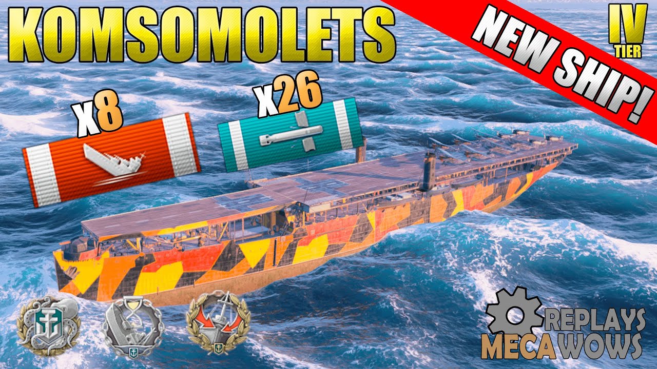 8 Ships Destroyed on tier 4 Aircraft Carrier Komsomolets | World of Warships