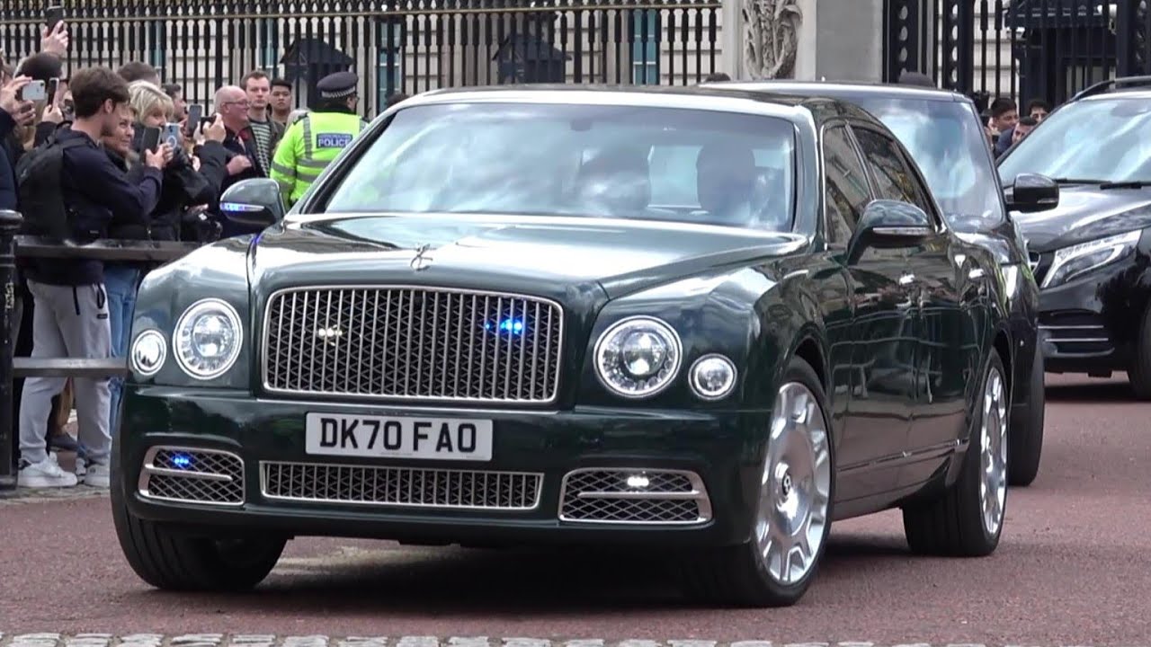 King Charles III - BEAUTIFUL Bentley, Motorcycle Outriders + Royal Protection Units!