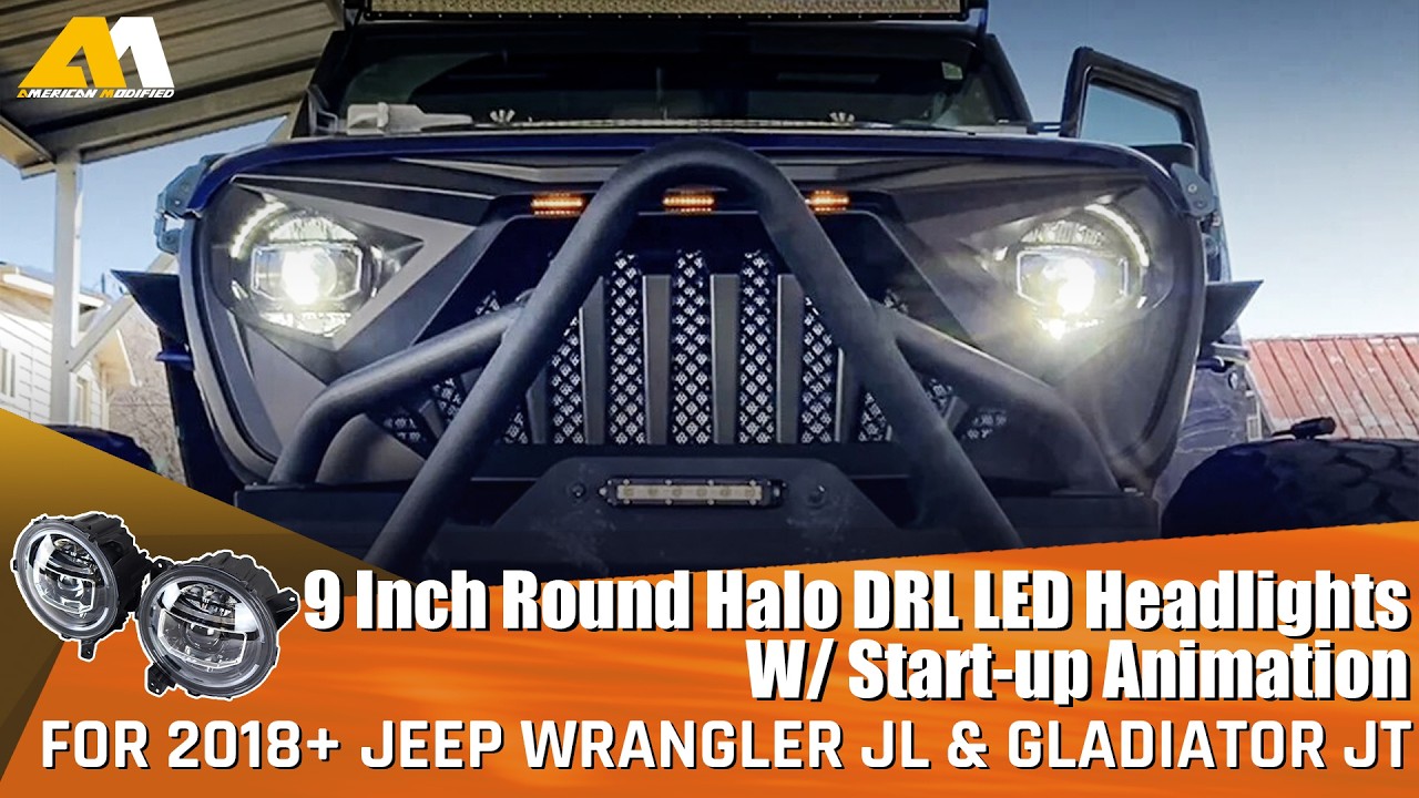 Install American Modified 9 Inch LED Halo Headlights w/Start-up Animation for 18+ JL & Gladiator JT