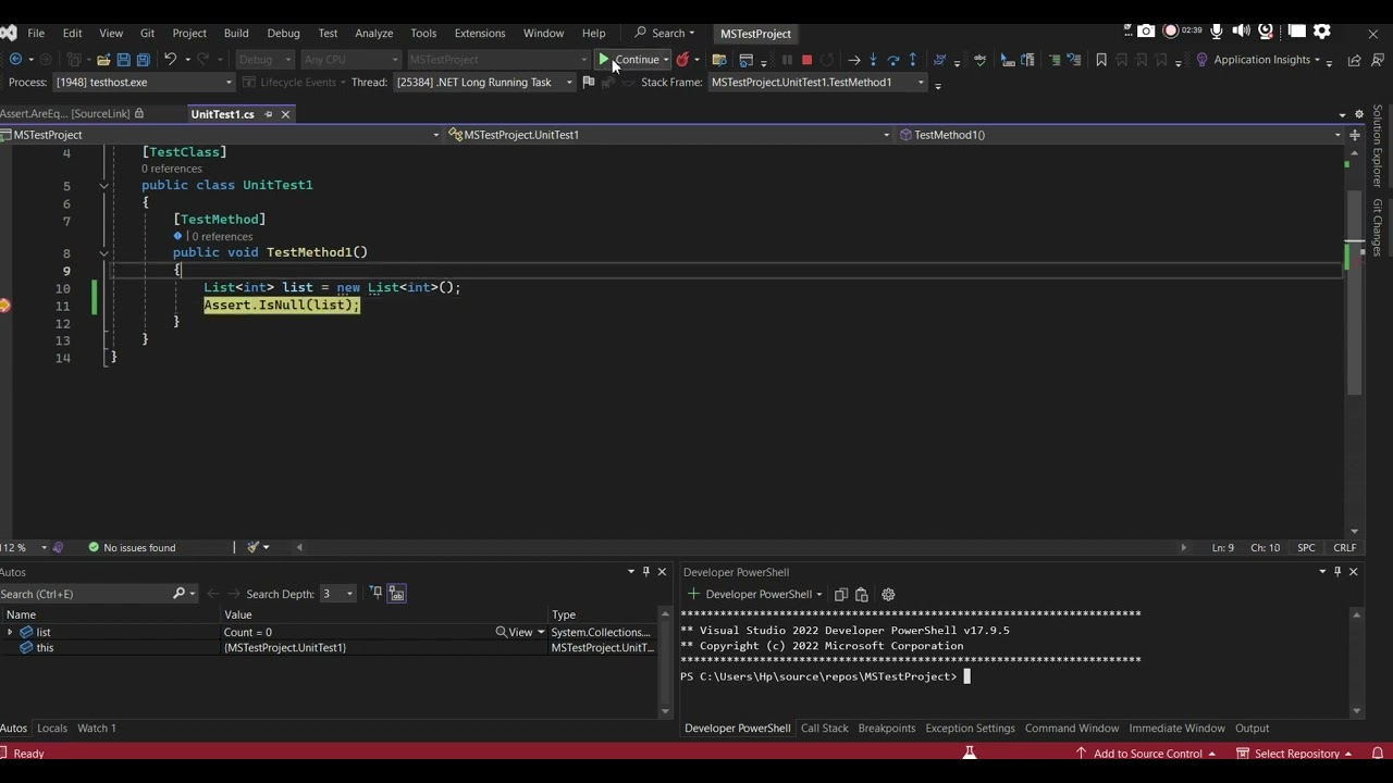 Based on the object null check pass /fail the test case. Assert.IsNull /Assert.IsNotNull