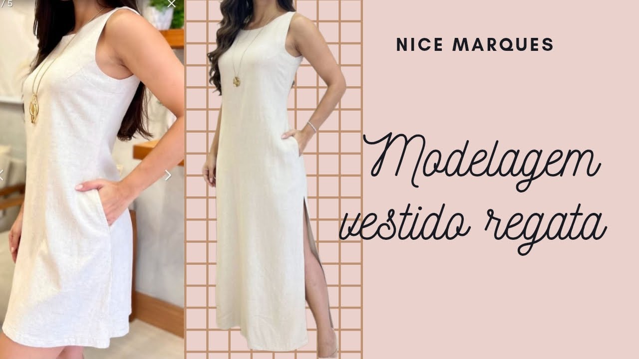 MODELAGEM VESTIDO REGATA COM FENDA E BOLSO.