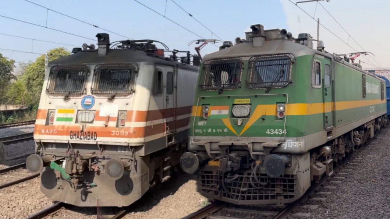 WAG-9HC Ludhiana & WAP-5 GZB (12002)New Delhi To Rani Kamlapati (Bhopal Shatabdi Express) Crossing 
