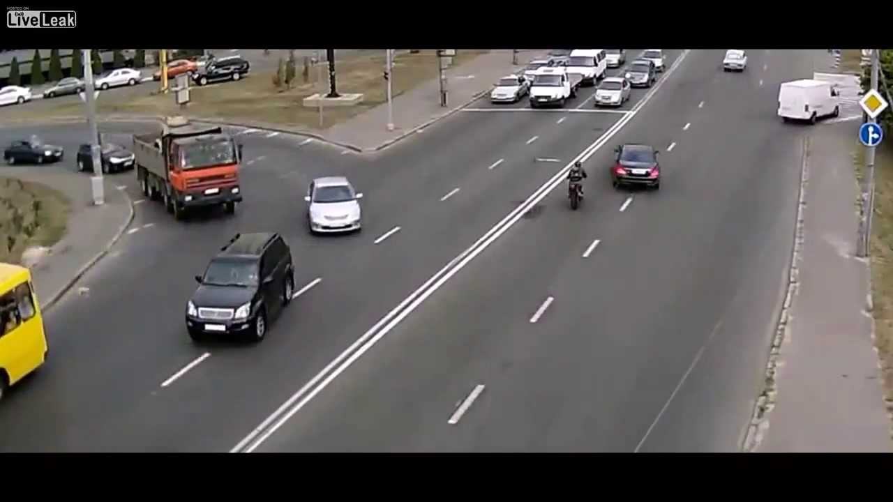 MotorCycle Hit by Mercedes!  Insane Footage- Crazy Cool Crashes