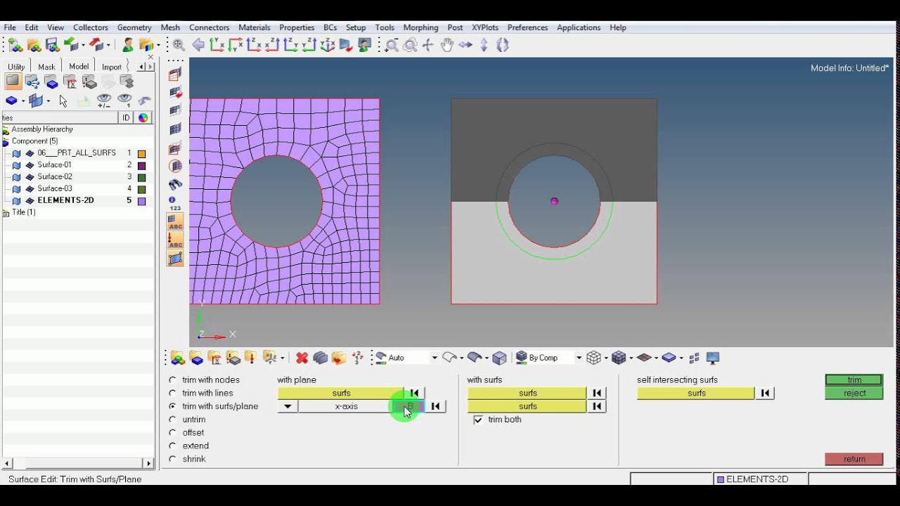 HyperMesh | Ruled mesh | 2D mesh | Temp nodes | Elements | Quad | Tria | GRS |