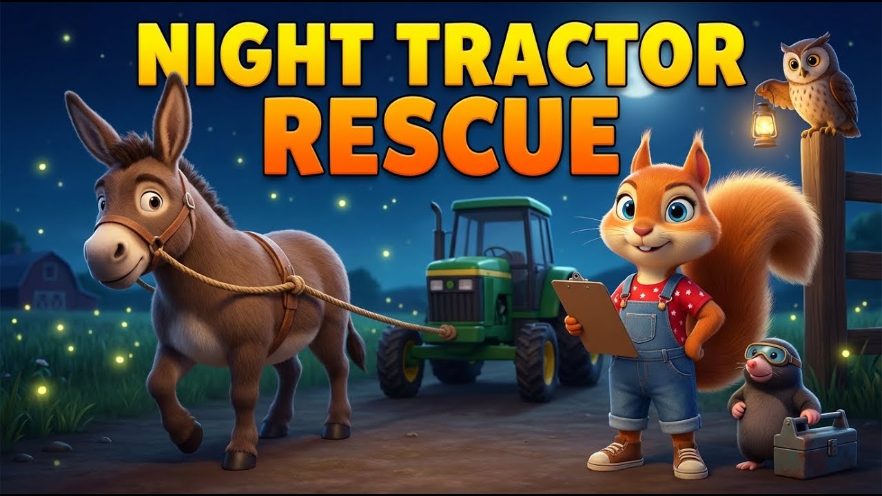 Farmer Squirrel’s Night Tractor Breakdown – Cozy Bedtime Farm Rescue Story for Kids