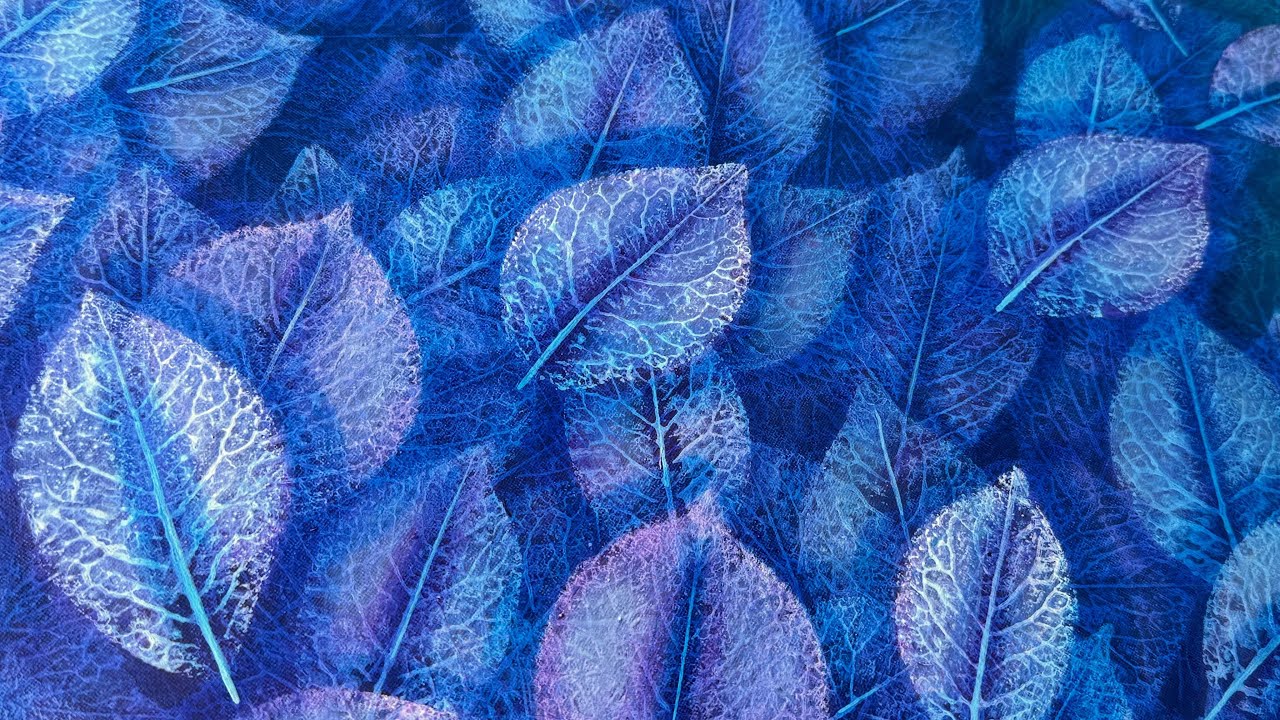 Wisteria painting Purple Blue leaves painting ideas / Leaf painting / Leaf impressions painting