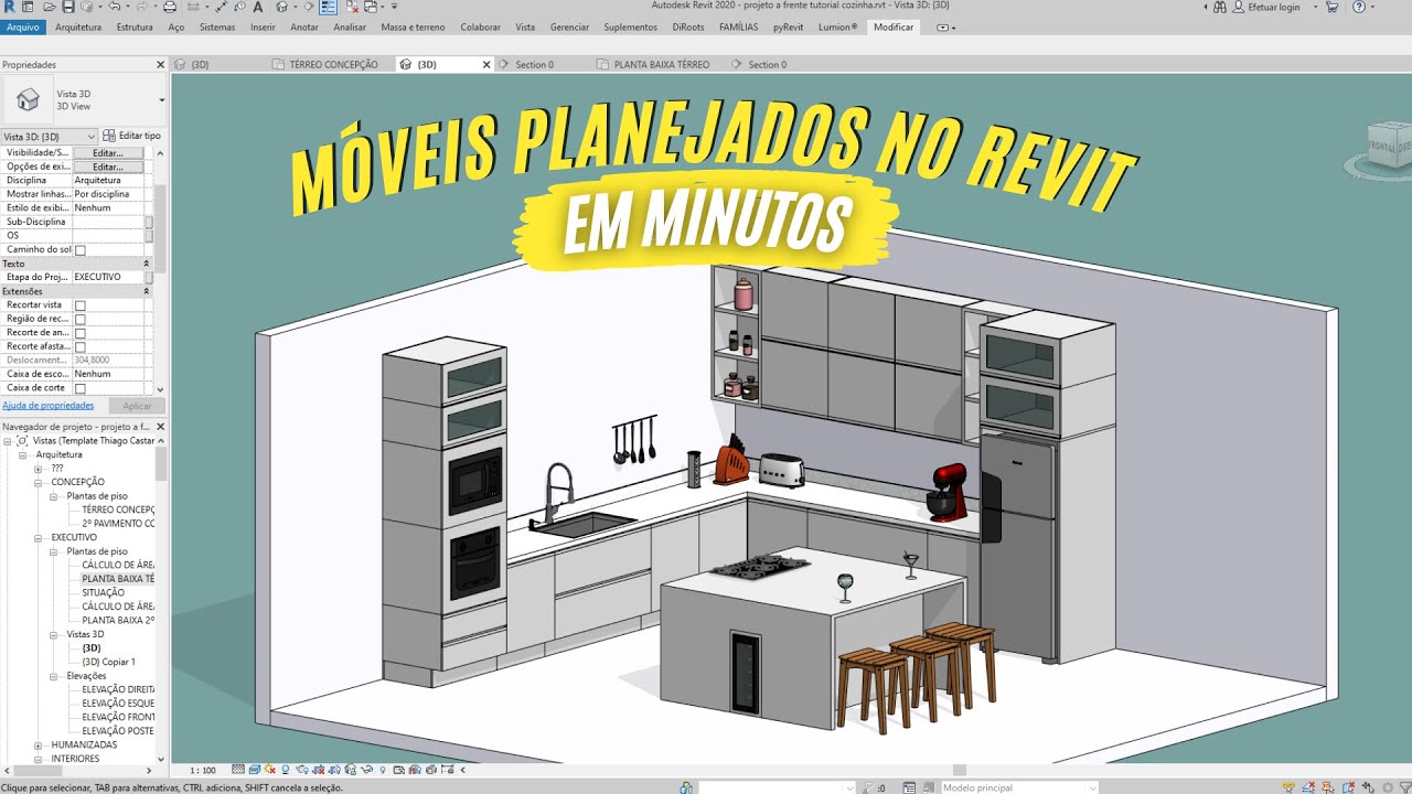 Famílis de Móveis e Cozinhas Planejados no Revit  Mobiliário paramétrico