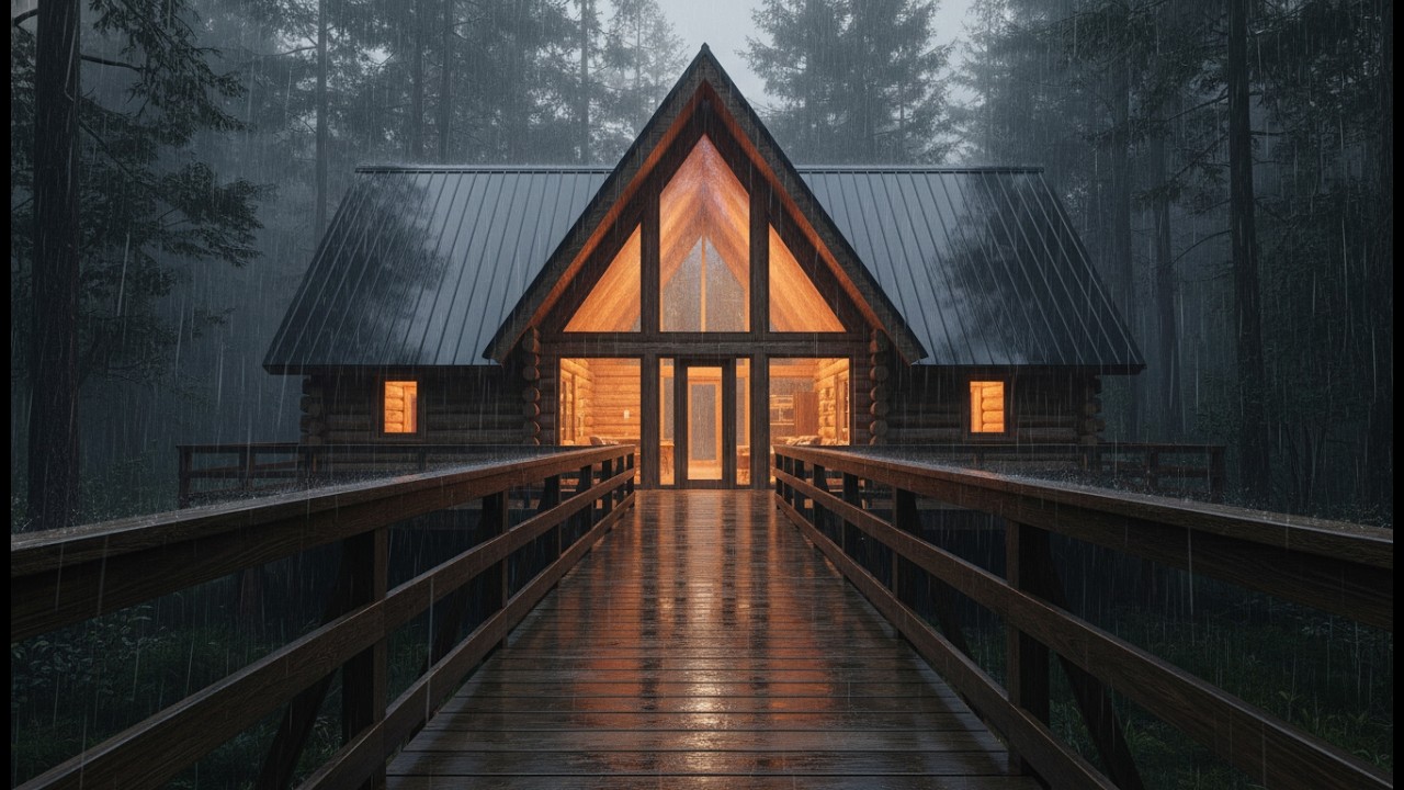 Relaxing Sound on Cozy Cabin in the Woods 🌲 Soothing Night Rainfall for Deep Sleep With Raining