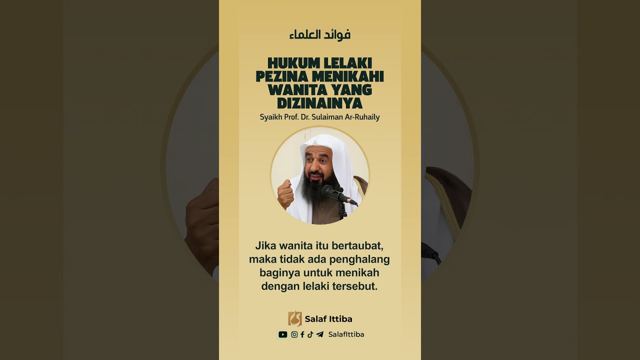 Hukum Lelaki Pezina Menikahi Wanita Yang Dizinainya #salafittiba #reels #fyp #nasehatulama