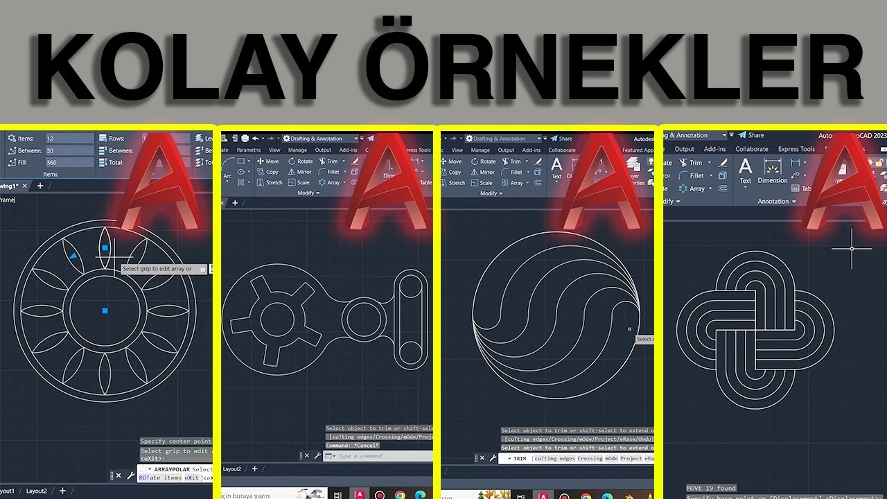 AutoCAD Dersleri -4 Kolay Örnek- Autocad Örnekler | AutoCAD 2024