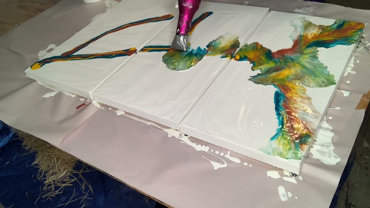 #13 Triptych in earth tone colors #acrylicpainting #pourpainting #fluidart