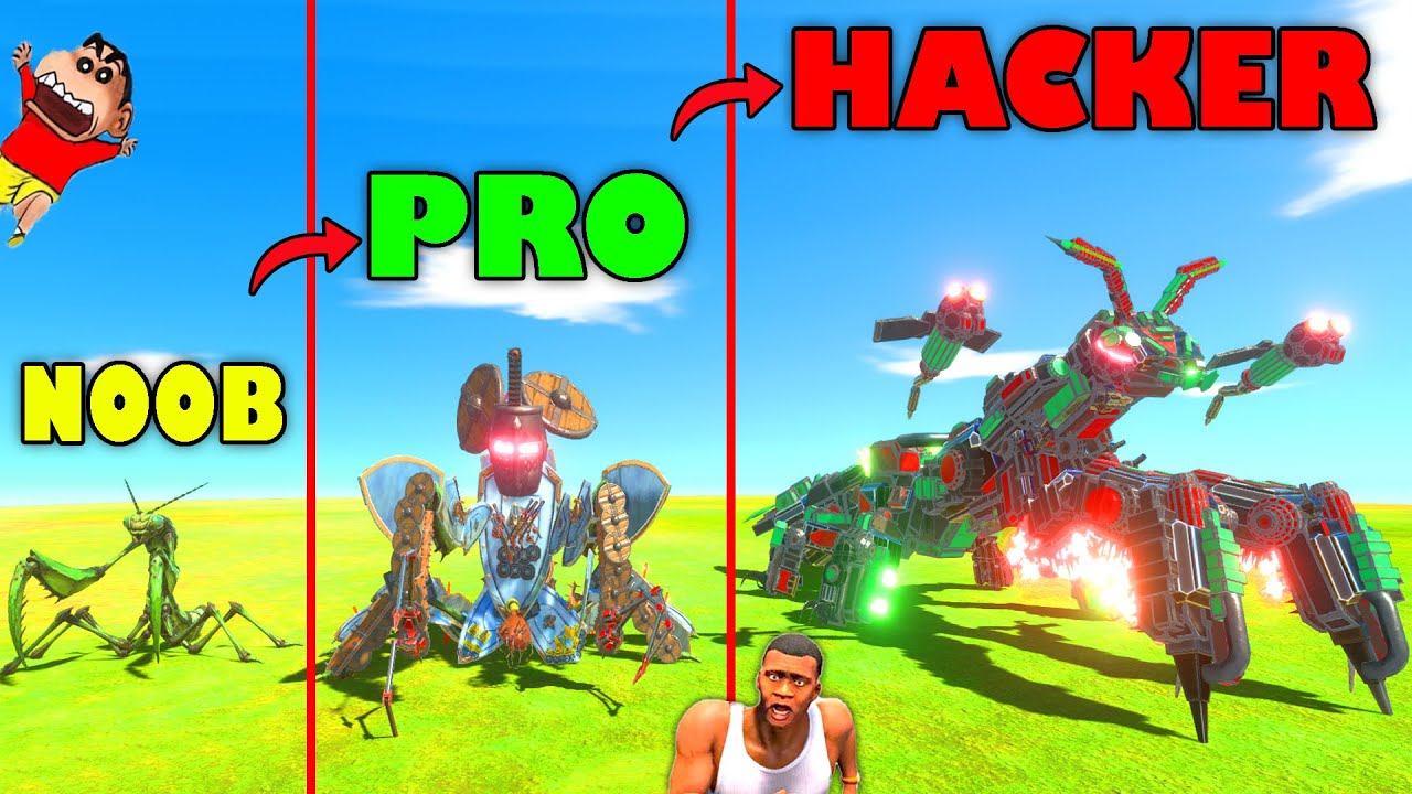 UPGRADING NOOB MANTIS into HACKER in NOOB vs PRO vs HACKER Animal Revolt Battle Simulator SHINCHAN