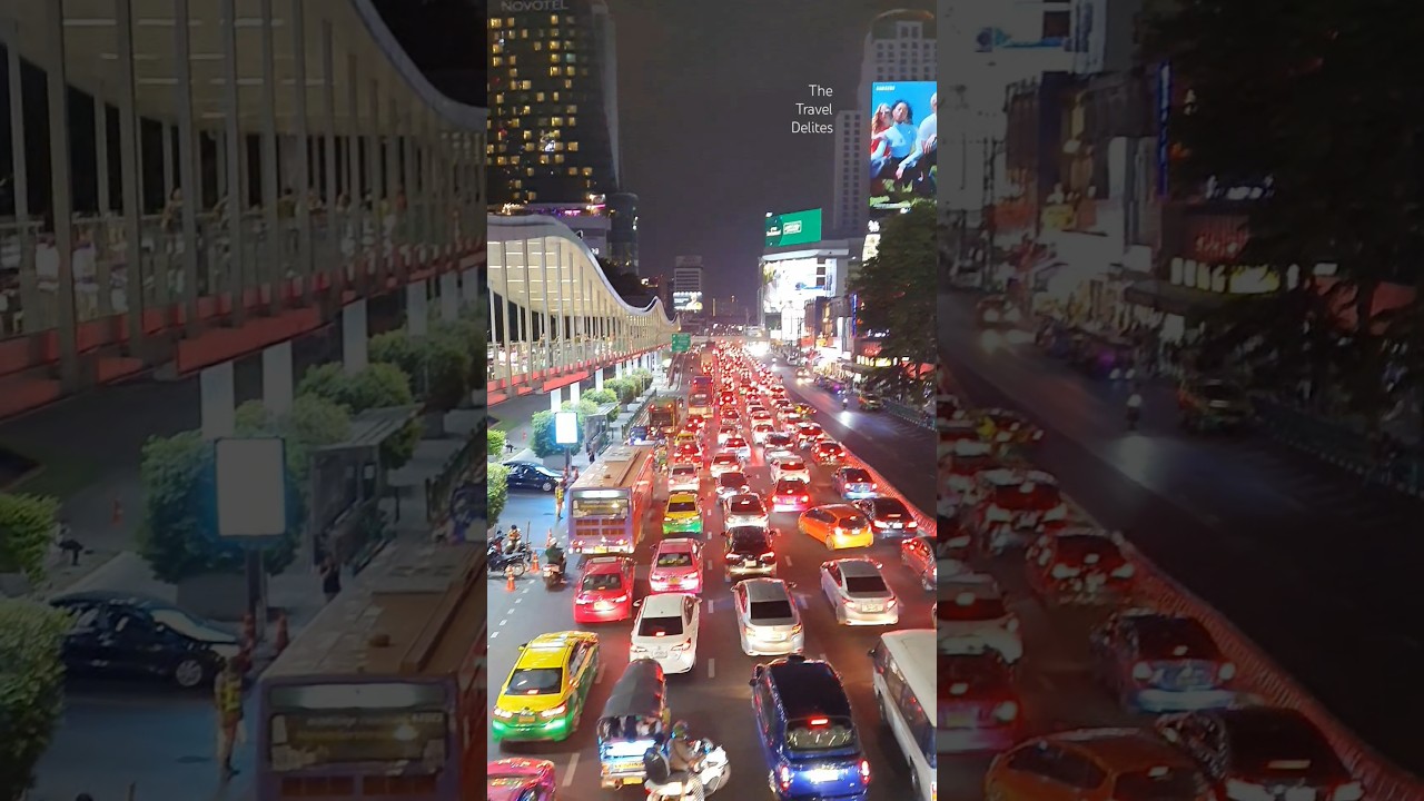 Thailand Bangkok City Nightlife 🇹🇭🌆 Traffic Jam Car High-Res View #citylife #thailandtravel #highway