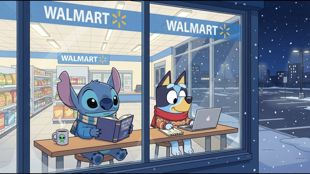 Stitch & Bluey Winter Late Night Walmart Study ❄️ Cozy Store Lofi Beats to Focus ☕ Snowy Work Mood