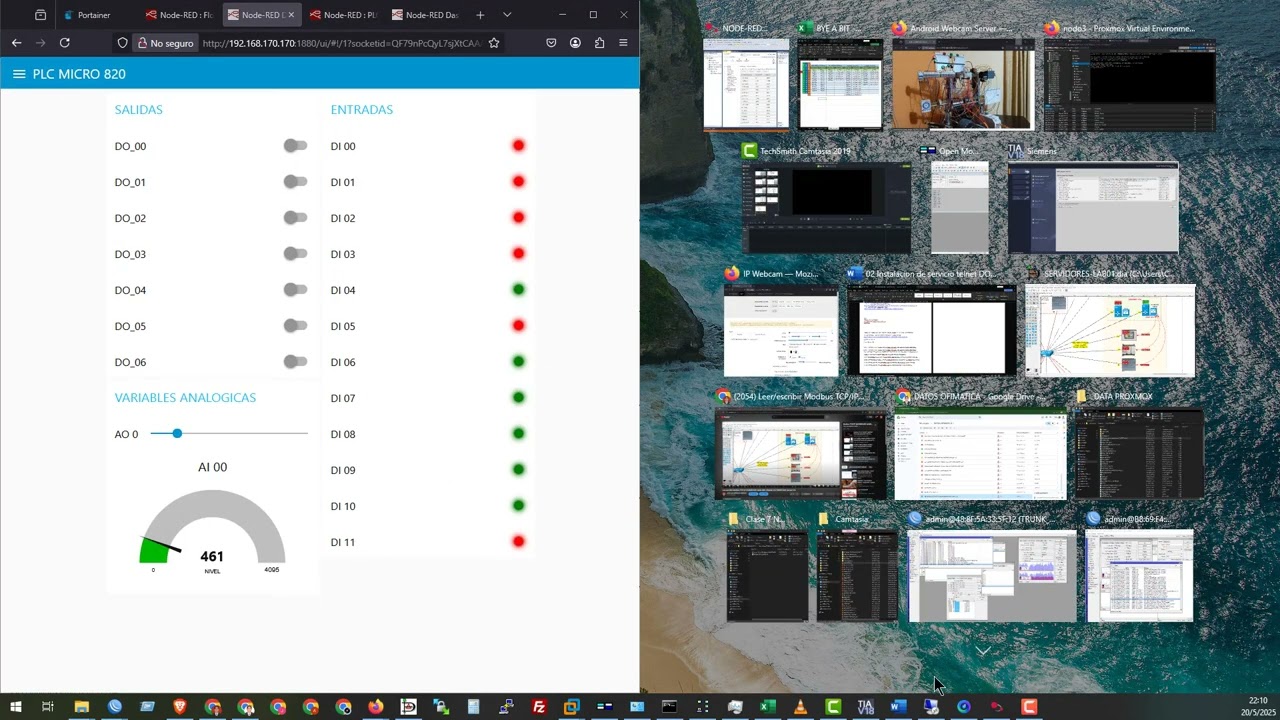 Leer/escribir Holding Register Modbus TCP/IP DASHBOARD Node-RED (Cliente) PLC MICRO 820 (server) P6