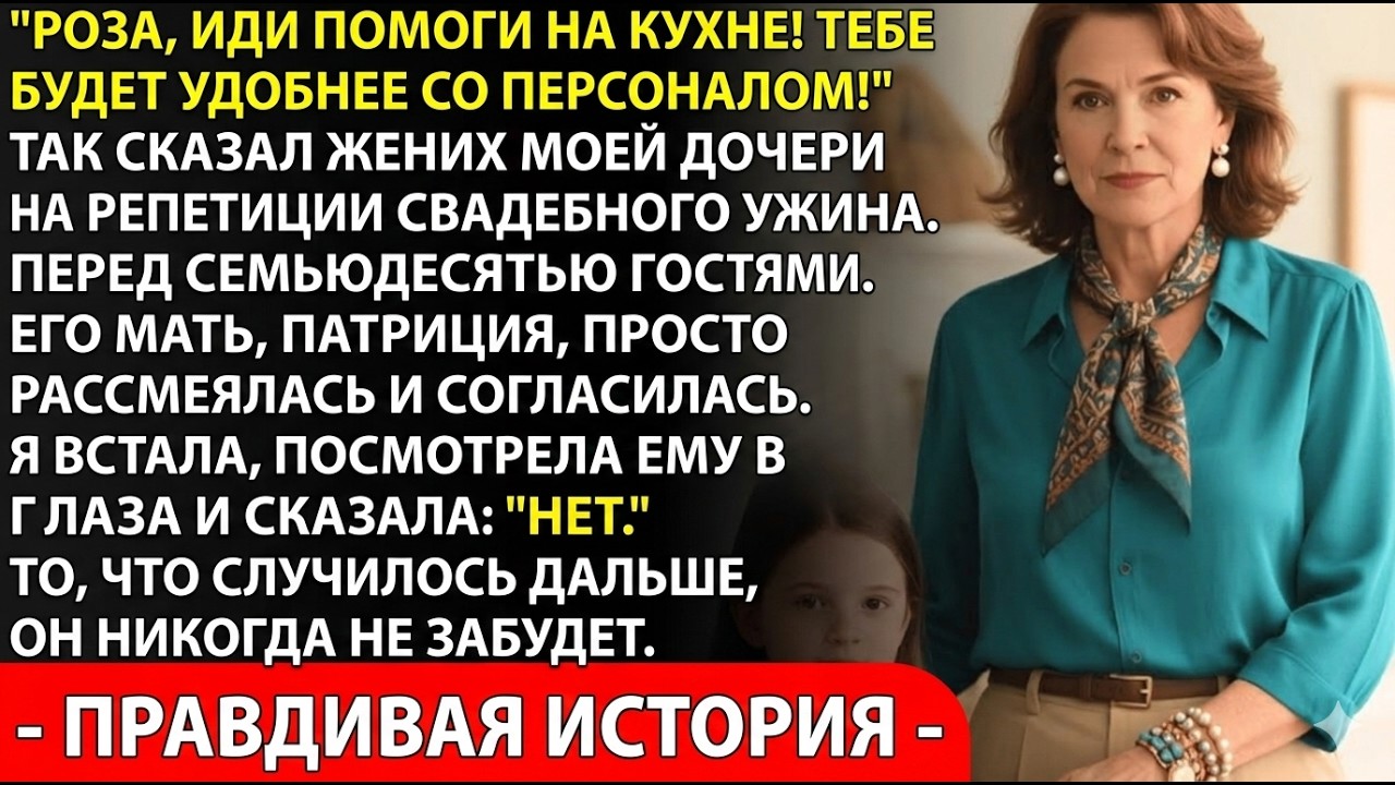 Роза, иди помоги на кухне”, — сказал жених моей дочери на репетиционном ужине… Но через минуту он