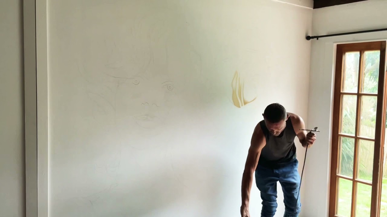 Freehand Airbrush Mural part 1 laying down the basics.