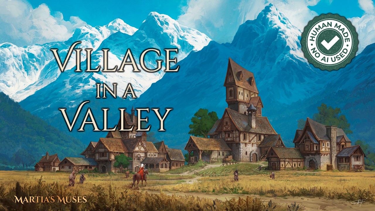 Village in a Mountain Pass Ambience and Music | sounds of nature in the mountains with fantasy music