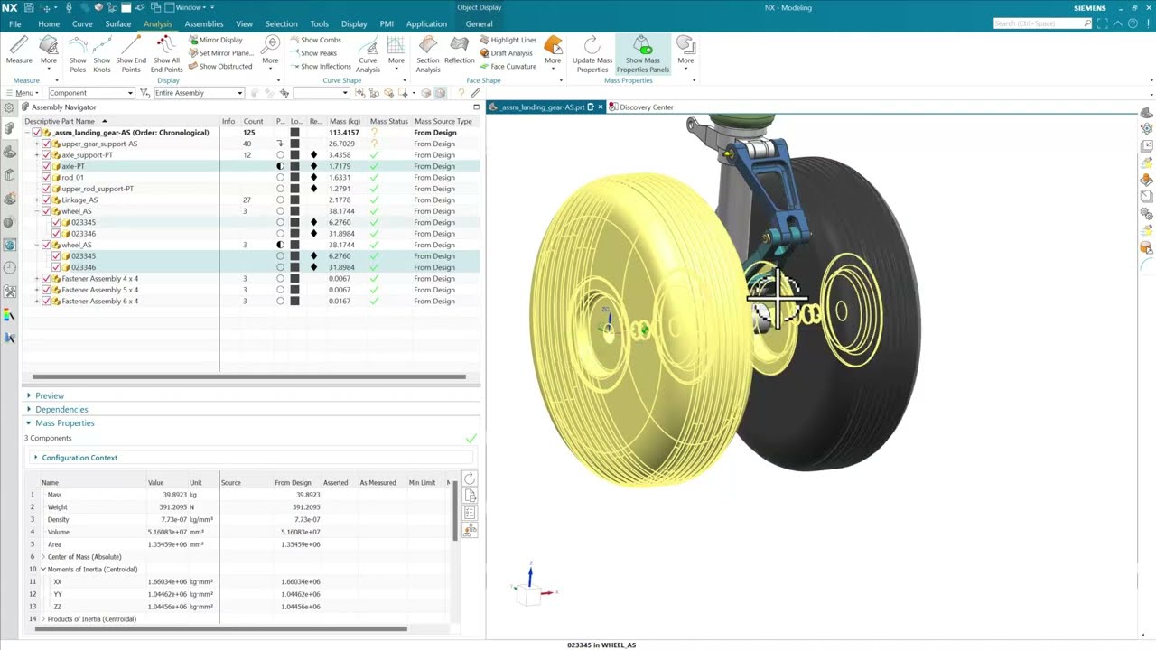 Массовые характеристики сборки NX: измерение момента инерции относительно альтернативных осей [NX...