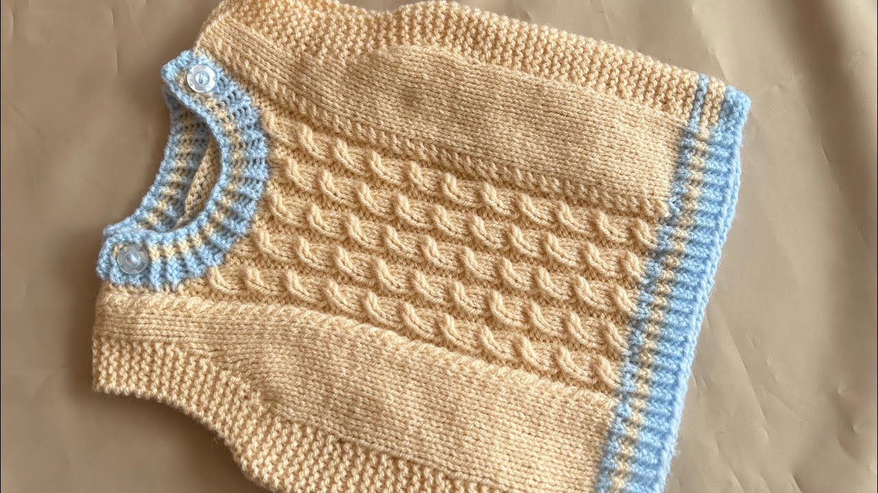 Hand knitted sleeveless jumper sweater for age 0-3 months baby