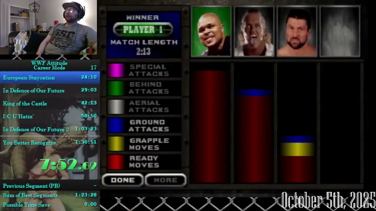 WWF Attitude (N64) - World Record Career Mode Speedrun with D'Lo Brown