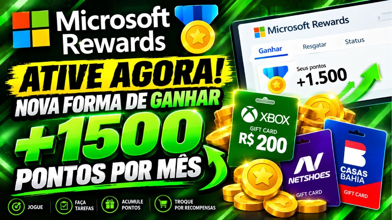 GANHE MAIS 1500 PONTOS POR M&Ecirc;S NO MICROSOFT REWARDS! MUITO R&Aacute;PIDO! NOVA APLICA&Ccedil;&Atilde;O MICROSOFT REWARDS!