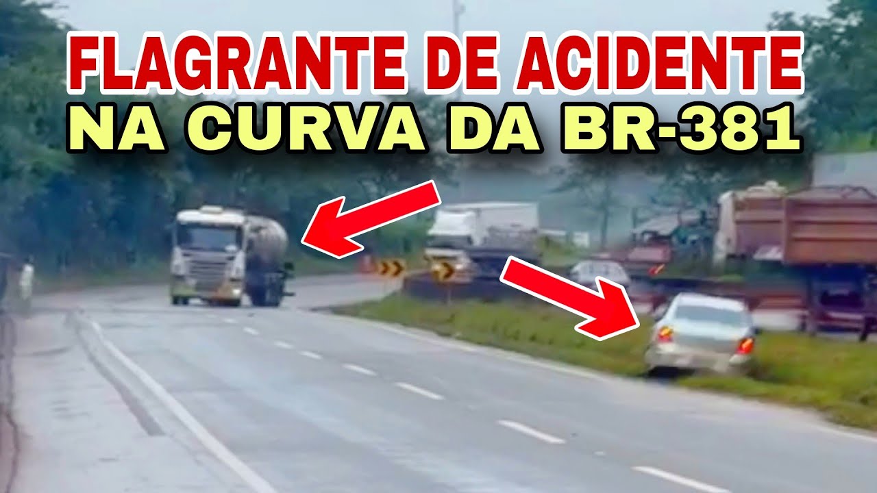 Flagrante de acidente entre veículos na curva da BR-381 em Minas Gerais