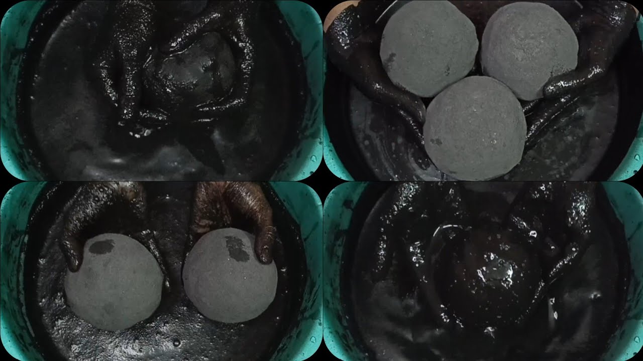 Soft Smokey Crispy Pure🖤Charcoal⚫ Balls Dipping+Crumbling in💦 Paste Mixing/Playing ASMR