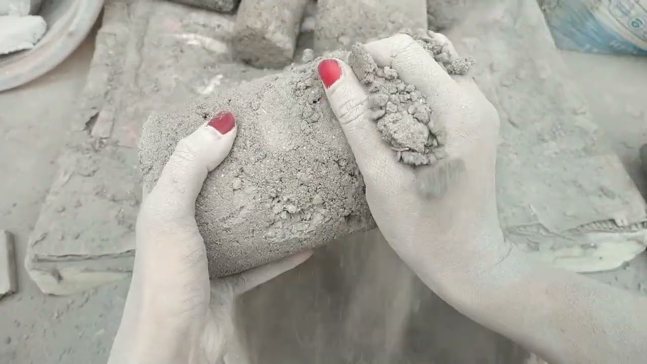 Crunchy sand cement dry crumbling in claypot & floor crumbling | Relief ASMR 100