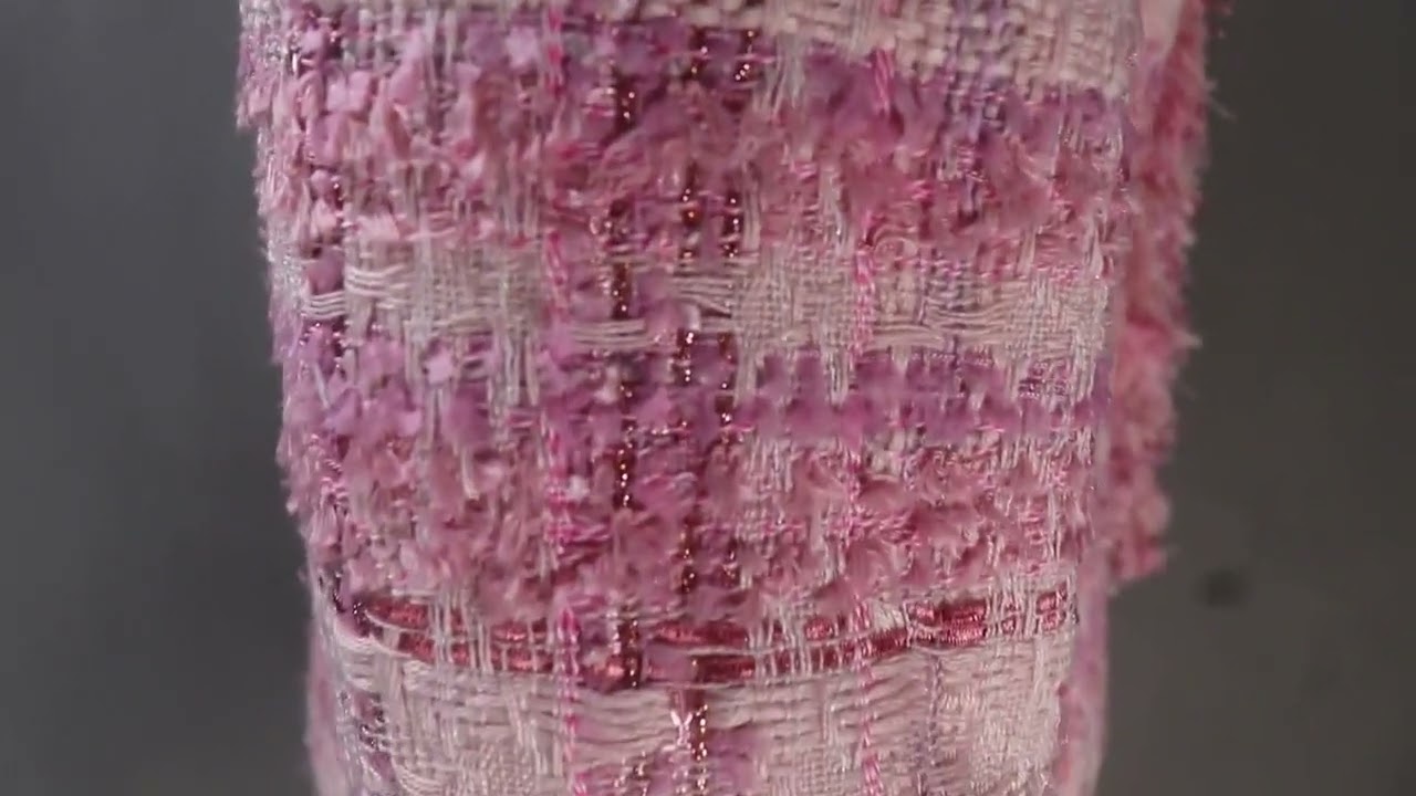Women Custom Made Checked Tweed Pink Tassel Fringe Fishtail Skirt Suit