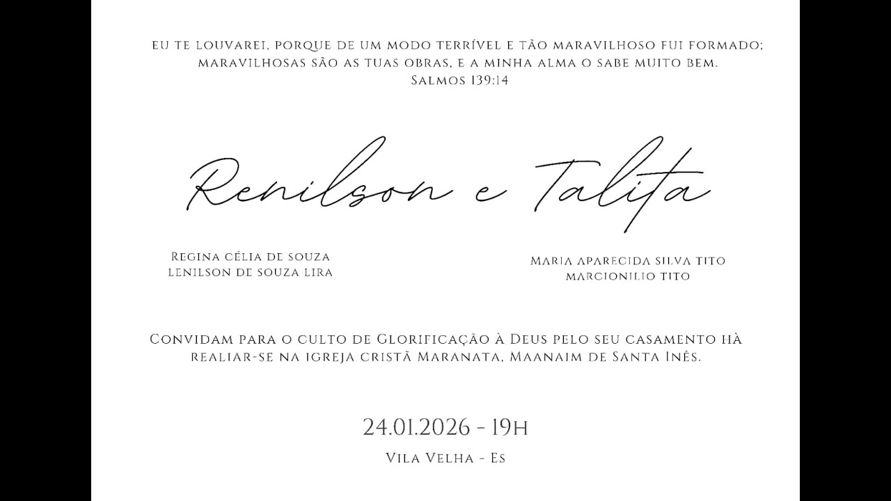 CULTO DE GLORIFICAÇÃO PELO O CASAMENTO DE RENILSON E TALITA
