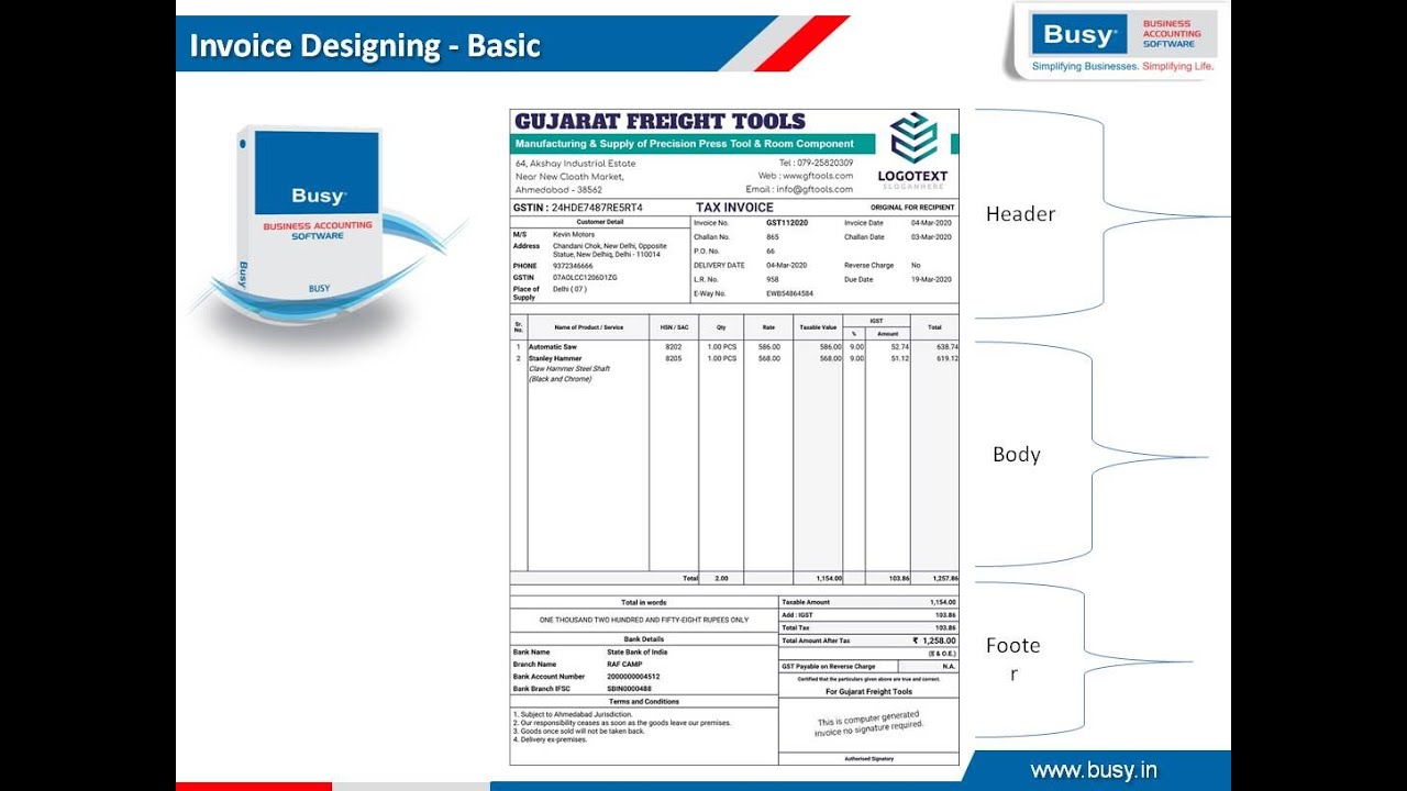 Invoice Design Basic || Busy Tutorial || By Raj Kumar Vishwakarma