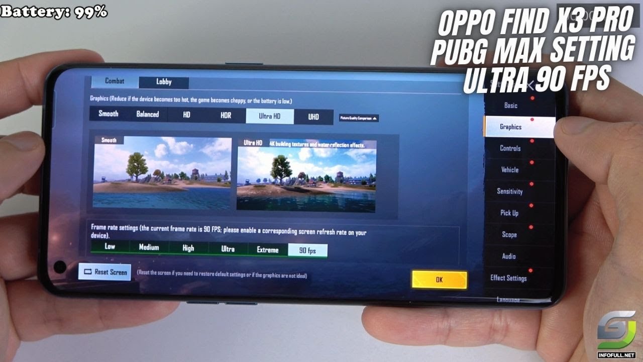 Oppo Find X3 Pro test game PUBG Ultra 90 FPS